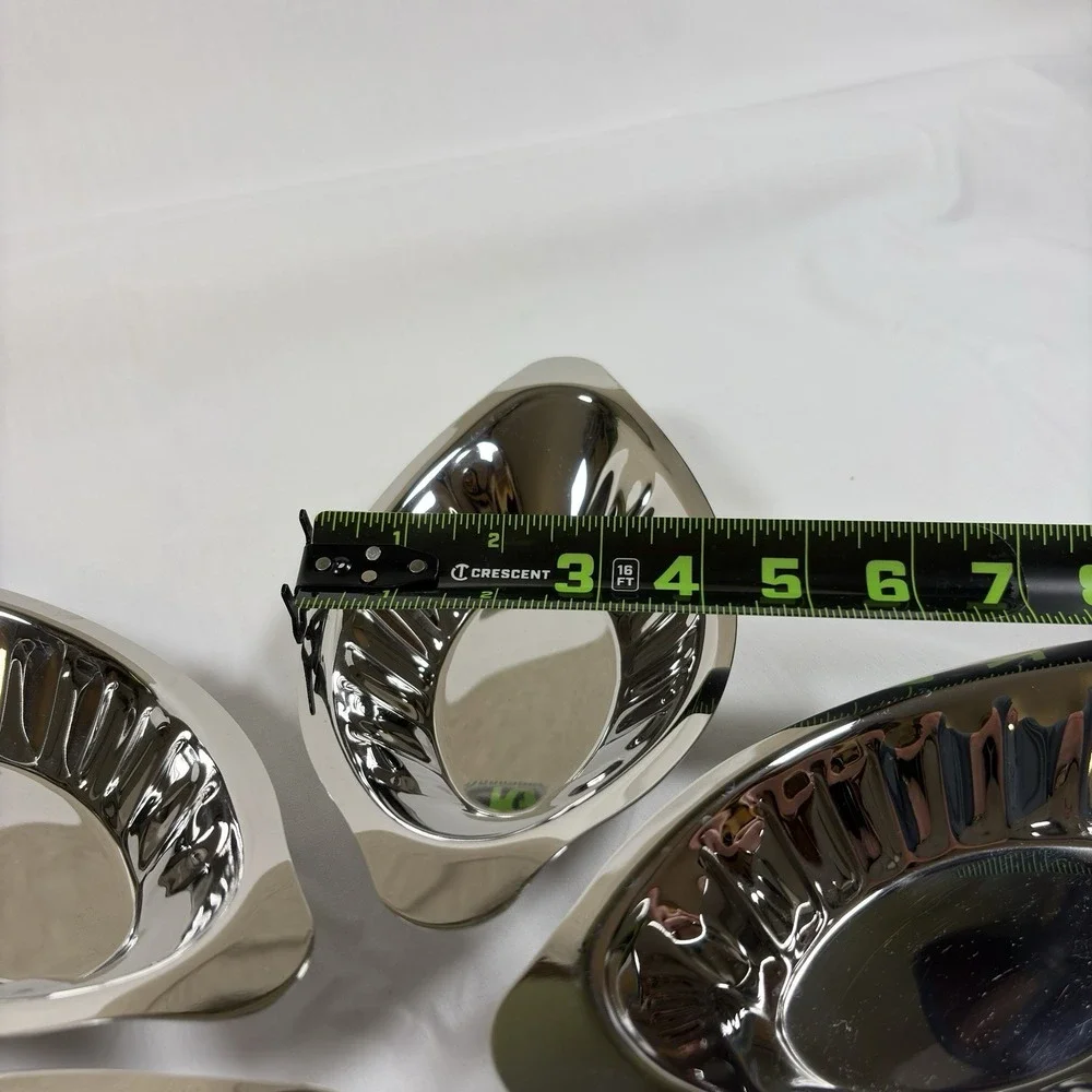 Oval Au Gratin Dishes Four Polished Silver Tone Metal Individual Serving Boats